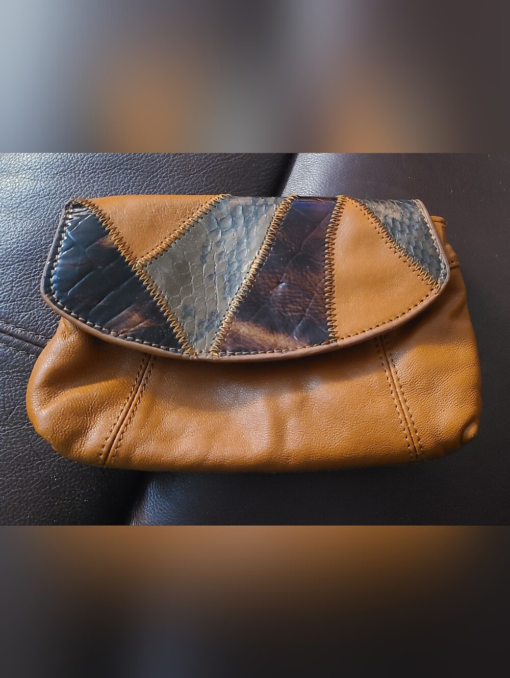 Vintage Chi by Carlos Falchi Leather Patchwork Flap Clutch Bag - Earth Tone Boho